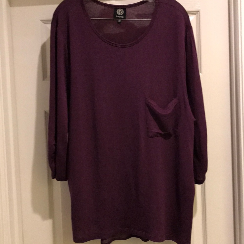 Bobeau Purple Knotted Sleeve Shirt 1X